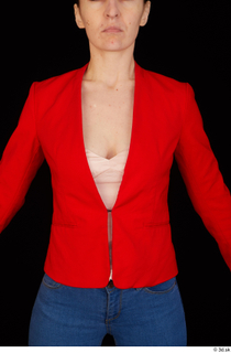 Rania casual dressed pink top red jacket upper body 0001.jpg